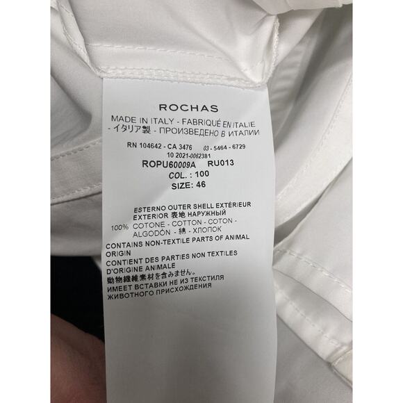 ROCHAS PARIS White Cotton Button Accent High Neck Blouse Shirt Top 46 US 8 - Picture 4 of 4